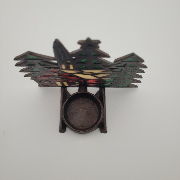 VTG Cast Iron Stained Glass Tea Light Holder Church Trees Taiwan Holiday Cozy - Picture 5 of 10